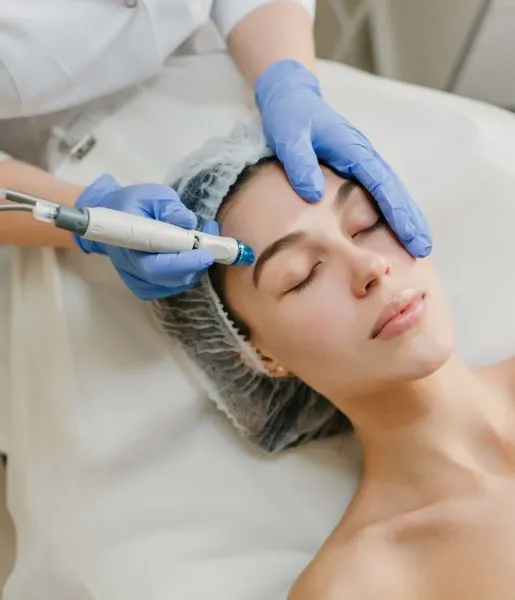 A skin care expert uses laser to provide the best hydra facial skin care treatments to a patient
