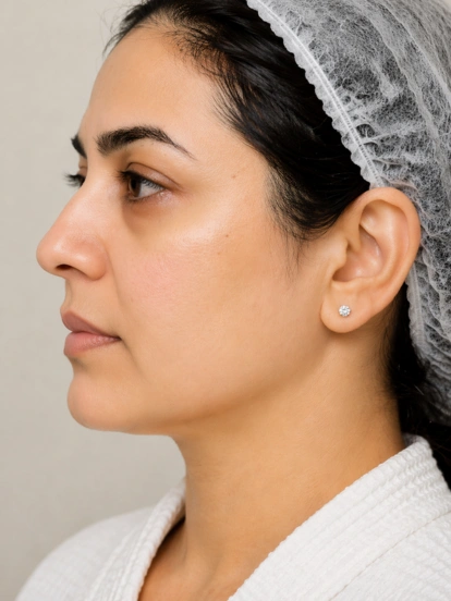 Face appearing firmer and smoother after skin tightening treatment