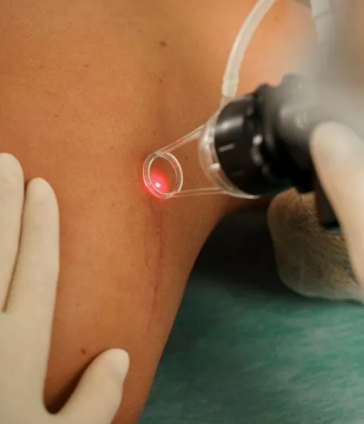 A women having laser skin care treatment to get rid of warts on her body by top dermatologists.